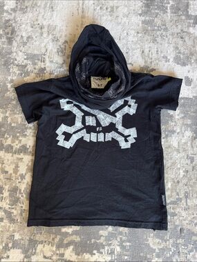 NuNuNU boy Black Kids Hooded Tee with Graphic Skull, size 6-7